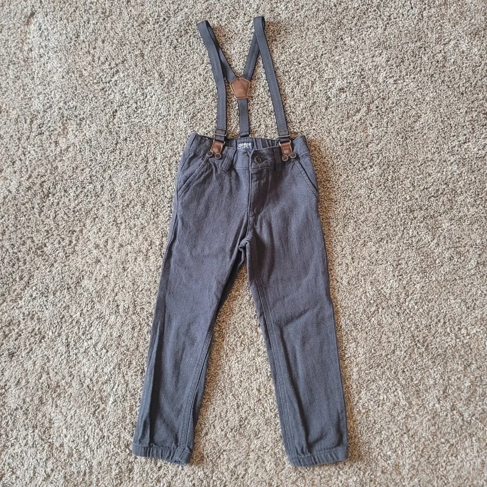 OshKosh‎ B'gosh Boys 5T Suspender Pants Charcoal Grey Cotton Dress Pants